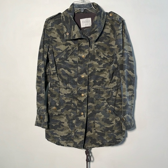 VELVET by GRAHAM & SPENCER Cotton Camo Drawstring Zip/Snap Casual Jacket SZ S - Picture 3 of 16